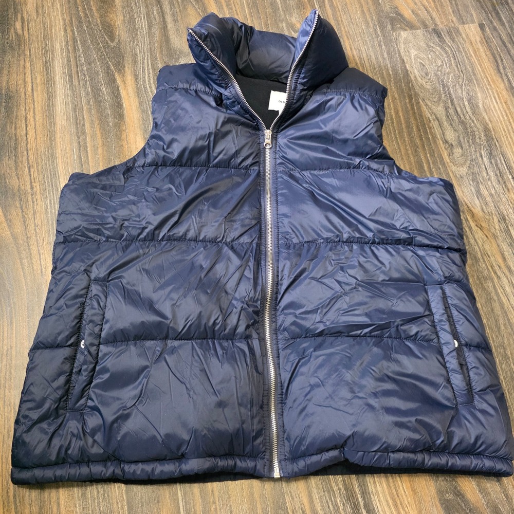 Old Navy Mens Puffer Vest Navy Blue Fleece Lined Quilted Full Zip XL RN54023
